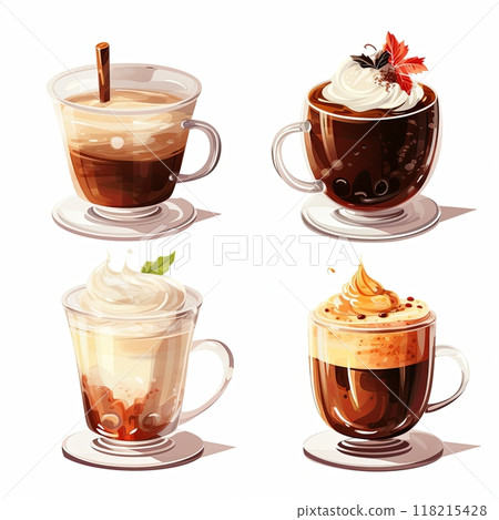 Set of hot drinks on white background 118215428
