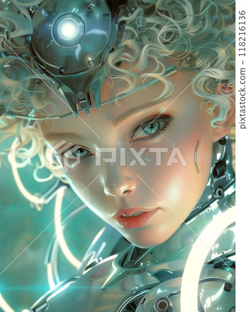 Immerse in futuristic beauty with this image of a cyborg girl Immerse in futuristic beauty with this image of a cyborg girl 118216136