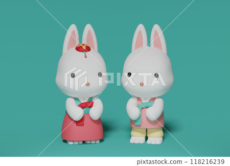 south korea traditional holiday chuseok rabbit character wear hanbok south korea traditional holiday chuseok rabbit character wear hanbok 118216239