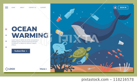 Ocean pollution vector illustration. Junk and waste undermine health oceans delicate ecosystem The ocean pollution metaphor symbolizes assault on marine habitats Toxins in water pose threat to fragile 118216578