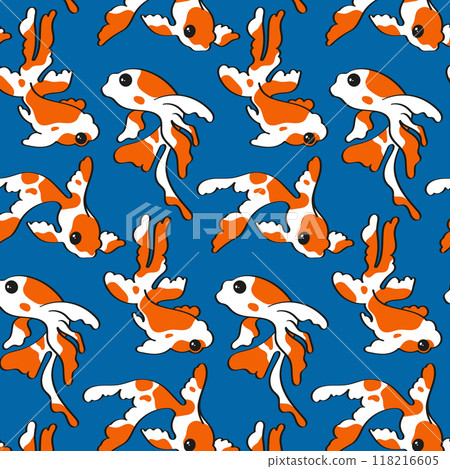 Japanese Chinese goldfish. Seamless pattern. Flat background design. Repeating print for fabric, textile, wrapping paper, covers, banners, home decor, wall art. Japanese Chinese goldfish. Seamless pattern. Flat background design. Repeating print for fabric, textile, wrapping paper, covers, banners, home decor, wall art. 118216605