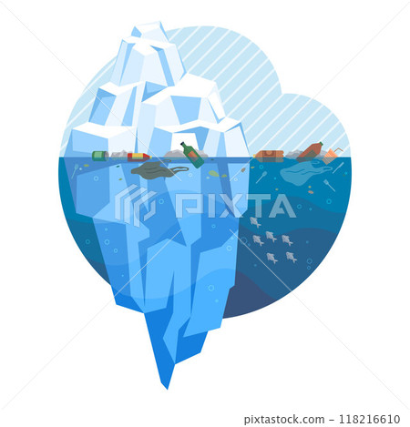 Ocean pollution vector illustration. The ocean pollution concept highlights need for global collaboration in environmental conservation Garbage and rubbish in ocean contaminate water, harming marine 118216610