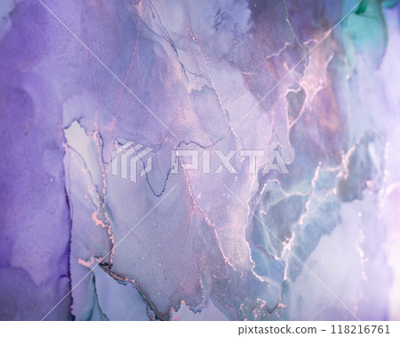 Abstract watercolor art featuring swirling patterns in shades of purple and blue with delicate hints of gold across the canvas Abstract watercolor art featuring swirling patterns in shades of purple and blue with delicate hints of gold across the canvas 118216761