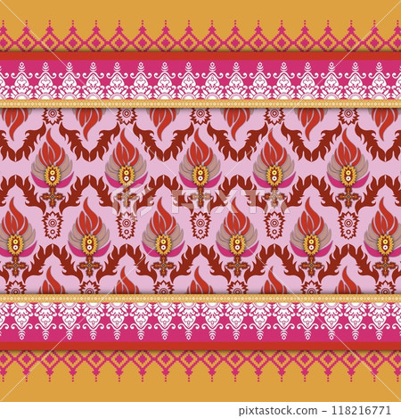 Floral cross stitch embroidery on background.geometric ethnic oriental seamless pattern traditional.Aztec style abstract illustration.design for texture,fabric,clothing,wrapping,print Floral cross stitch embroidery on background.geometric ethnic oriental seamless pattern traditional.Aztec style abstract illustration.design for texture,fabric,clothing,wrapping,print 118216771