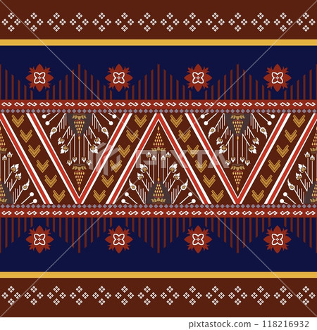 Floral cross stitch embroidery on background.geometric ethnic oriental seamless pattern traditional.Aztec style abstract illustration.design for texture,fabric,clothing,wrapping,print 118216932