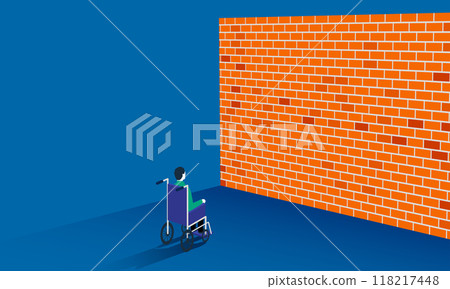 高牆前坐輪椅的人的插圖 高牆前坐輪椅的人的插圖 118217448