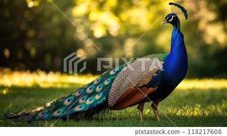 beautiful peacock in garden in summer 118217608