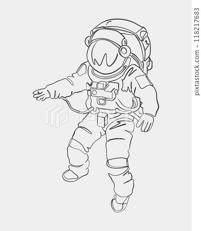 Astronaut Floating in Space Line Drawing 118217683