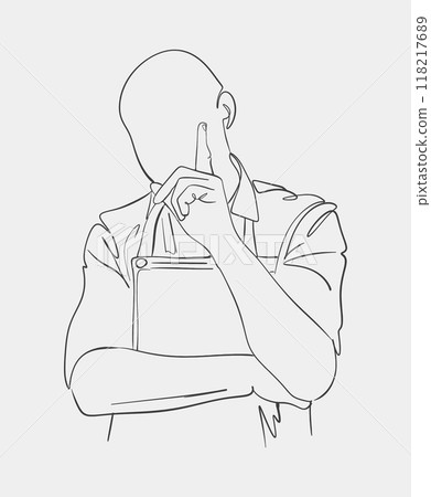 Man Holding Finger Up Line Drawing Illustration Man Holding Finger Up Line Drawing Illustration 118217689