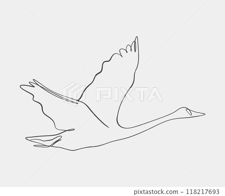 Minimalist line drawing of flying swan Minimalist line drawing of flying swan 118217693