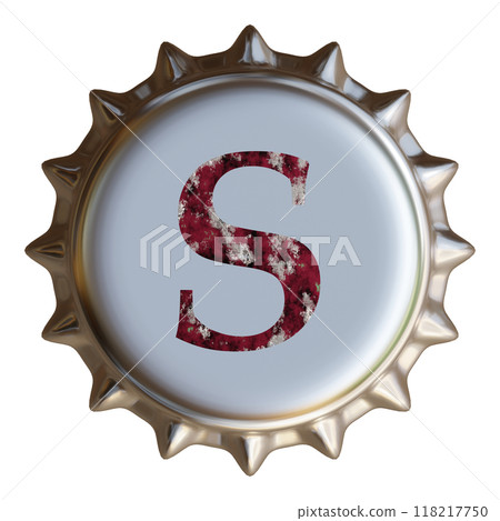 銀色金屬瓶蓋上寫有字母「S」。啤酒瓶蓋。 118217750