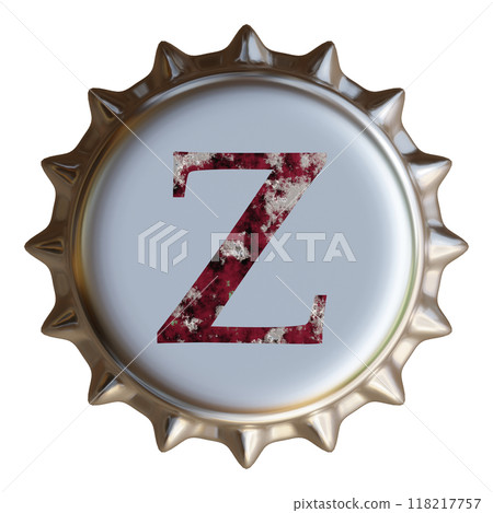 銀色金屬瓶蓋上寫有字母 Z。啤酒瓶蓋。 銀色金屬瓶蓋上寫有字母 Z。啤酒瓶蓋。 118217757