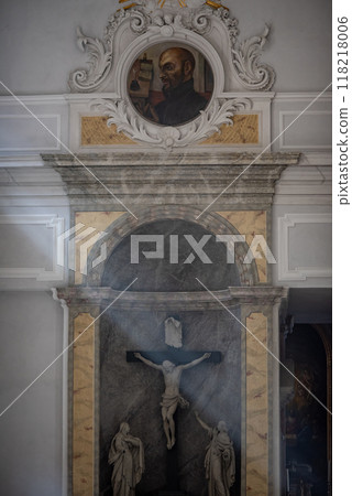 Interior of the Dresden Cathedral of the Holy Trinity (Katholische Hofkirche) at Theaterplatz square in Dresden, Saxony, Germany 118218006