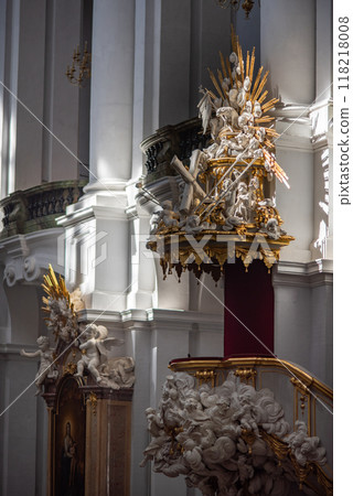 Interior of the Dresden Cathedral of the Holy Trinity (Katholische Hofkirche) at Theaterplatz square in Dresden, Saxony, Germany Interior of the Dresden Cathedral of the Holy Trinity (Katholische Hofkirche) at Theaterplatz square in Dresden, Saxony, Germany 118218008