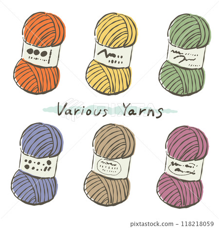 Hand-drawn simple illustration of a ball of yarn 118218059