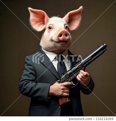 Pig in suit holding gun looking dangerous Pig in suit holding gun looking dangerous 118218269