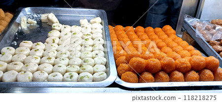 A variety of delicious Indian Sweets 118218275