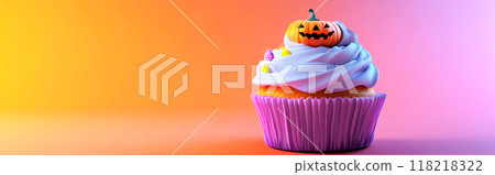Halloween cupcake with a fun pumpkin topper, perfect for festive celebrations 118218322