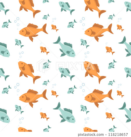Marine endless pattern with fish and bubbles Marine endless pattern with fish and bubbles 118218657