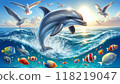 Dolphins jumping in the sea 118219047
