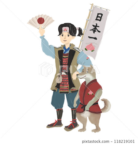 Illustration of Momotaro and a dog 118219101