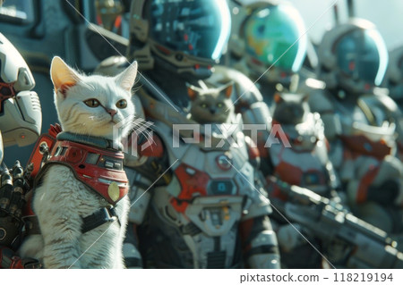 Embark on a cosmic adventure with space cats in futuristic armor 118219194