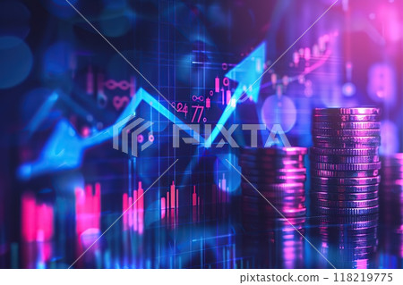 Money coin stack growing graph investment. Finance save. Success, growth wealth stock market. Business in the digital age. Trading chart in financial concepts. Prosperity. Cryptocurrency. Technology 118219775