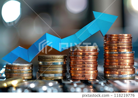 Money coin stack growing graph investment. Finance save. Success, growth wealth stock market. Business in the digital age. Trading chart in financial concepts. Prosperity. Cryptocurrency. Technology 118219776