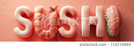 Indulge in a sushi-themed 3D visual delight, combining art and cuisine with precision detail and style 118219869