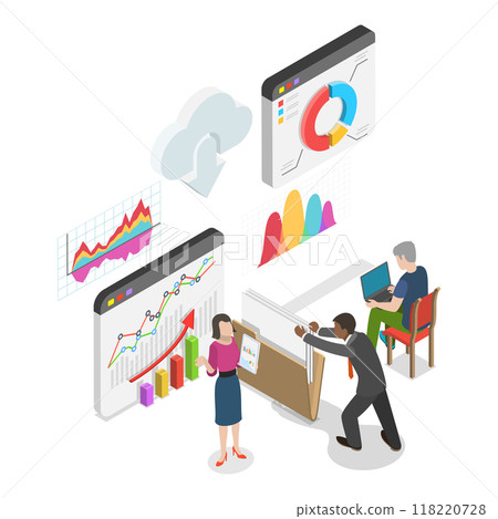 3D Isometric Flat Vector Illustration of Big Financial Data, Statistical Report Chart. Item 2 118220728