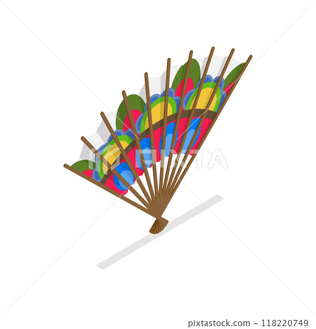 3D Isometric Flat Vector Set of Decorative Fans, Asian Traditional Folding Hand Fan. Item 3 118220749