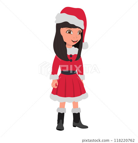 Flat Vector Illustration of Kid Girl Wearing Santa Costume, Cartoon Character Set For Animation, Various Views, Poses and Gestures. Item 2 Flat Vector Illustration of Kid Girl Wearing Santa Costume, Cartoon Character Set For Animation, Various Views, Poses and Gestures. Item 2 118220762