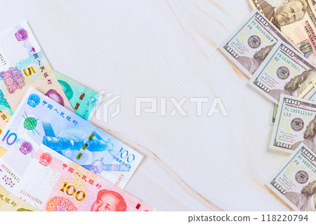 Economic war, confrontation between economies of United States, China with Chinese Yuan, American dollar Economic war, confrontation between economies of United States, China with Chinese Yuan, American dollar 118220794