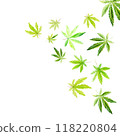 Banner, template with a green triangle of Cannabis indica, Marijuana medicinal plant. Watercolor illustration Banner, template with a green triangle of Cannabis indica, Marijuana medicinal plant. Watercolor illustration 118220804