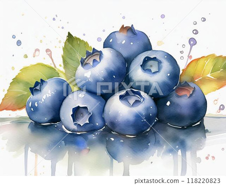 Blueberries painted in watercolor 118220823