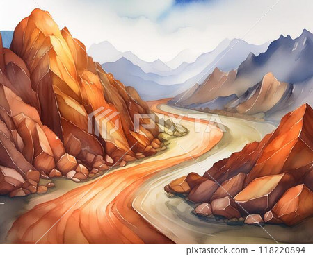 Road painted in watercolor 118220894