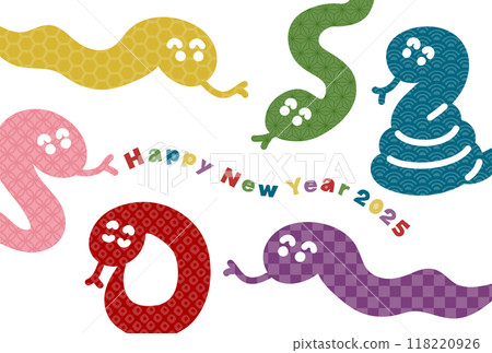 2025 New Year's card illustration: Colorful snakes with Japanese patterns 118220926