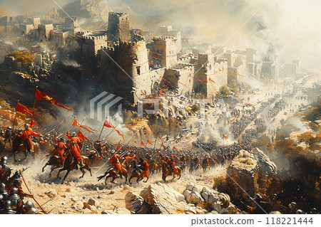 Battle of Alexander Great at Gaugamela, battle of group of warriors. Historical ancient event. Battle of Alexander Great at Gaugamela, battle of group of warriors. Historical ancient event. 118221444