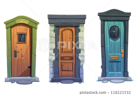 variety of home door elements including modern, traditional, rustic and modern designs, full length in studio isolated on white background. 118221532