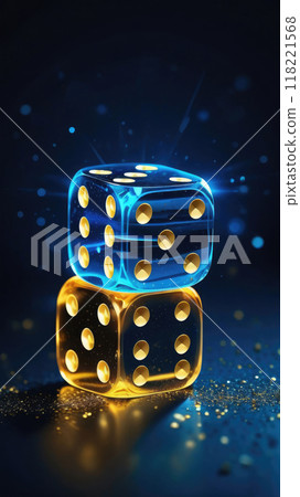 Casino craps dice close up dices floating in the air on a blurred blue background. Casino craps dice close up dices floating in the air on a blurred blue background. 118221568