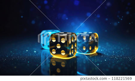 Casino craps dice close up dices floating in the air on a blurred blue background. Casino craps dice close up dices floating in the air on a blurred blue background. 118221569