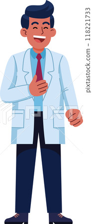 A man in a white lab coat is happy smiling, cheerful. Doctor and Medical. 118221733