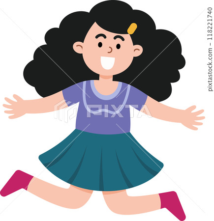 A girl with long hair is jumping in the air A girl with long hair is jumping in the air 118221740