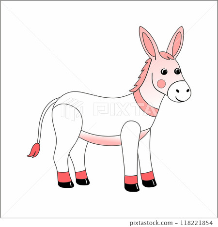 A charming vector image of a cartoon donkey with pink accents, perfect for childrens content, storybooks, or animal-themed designs... A charming vector image of a cartoon donkey with pink accents, perfect for childrens content, storybooks, or animal-themed designs... 118221854