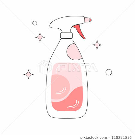 A minimal vector illustration of a cleaning spray bottle with pink accents, ideal for cleaning, household, or sanitation-themed designs... A minimal vector illustration of a cleaning spray bottle with pink accents, ideal for cleaning, household, or sanitation-themed designs... 118221855