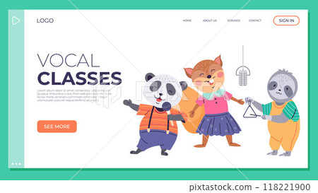Animal band vector illustration. Join cheerful event as animal band metaphorically transforms zoo into musical paradise. Vocal classes, panda sings, squirrel dances, sloth hits triangle 118221900