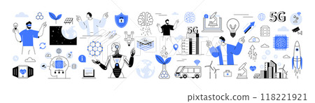 Future technologies emerging tech trends innovative technologies. Innovation, new ideas, creativity and technology. AR and VR materials. Machine learning. Industry 4.0. 5g, ai, robot, iot, programming Future technologies emerging tech trends innovative technologies. Innovation, new ideas, creativity and technology. AR and VR materials. Machine learning. Industry 4.0. 5g, ai, robot, iot, programming 118221921