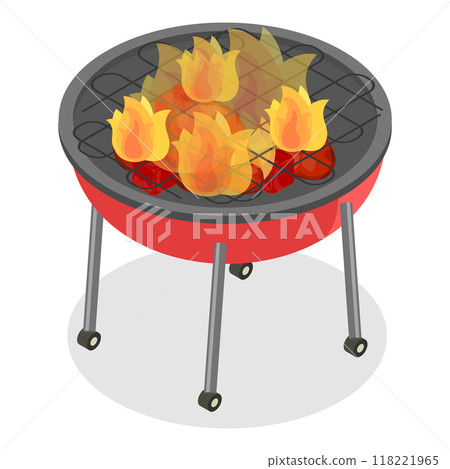 3D Isometric Flat Vector Illustration of Barbecue Cooking , BBQ Stove. Item 3 3D Isometric Flat Vector Illustration of Barbecue Cooking , BBQ Stove. Item 3 118221965