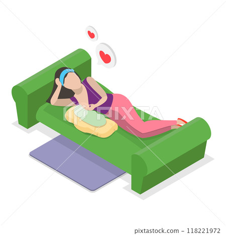 3D Isometric Flat Vector Illustration of Breastfeeding Positions, Mother Feeding Baby with Breast. Item 3 118221972