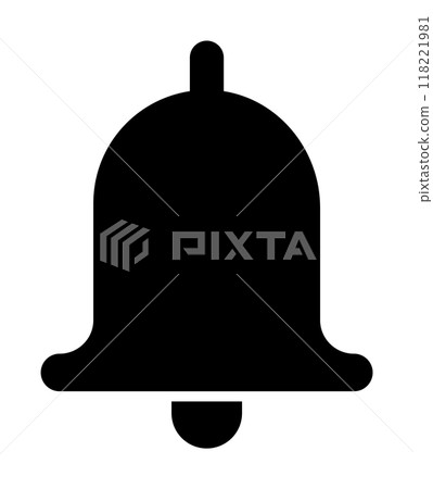 Simple black bell silhouette representing notifications, alerts, reminders, or announcements. Ideal for notifications, alerts, reminders, communication announcements 118221981